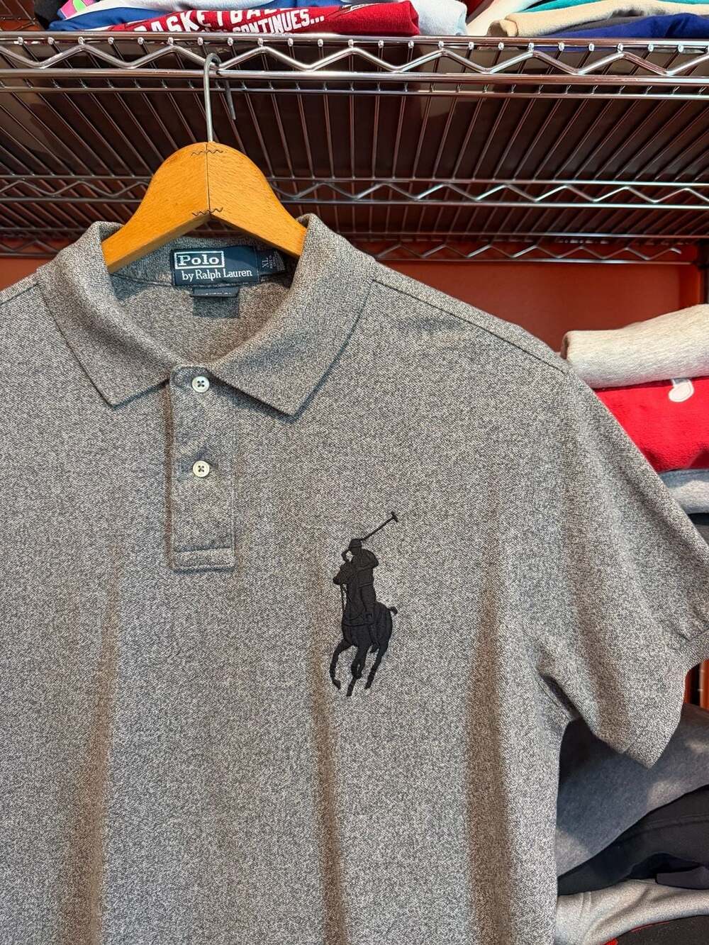 Vtg Polo Ralph Lauren Big Pony Polo Shirt Size Mens XL Gray Number 3 Logo